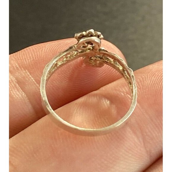 Vintage Sterling Silver Two Flower Hammered Modernist Ring Size 6.5 - Picture 4 of 5